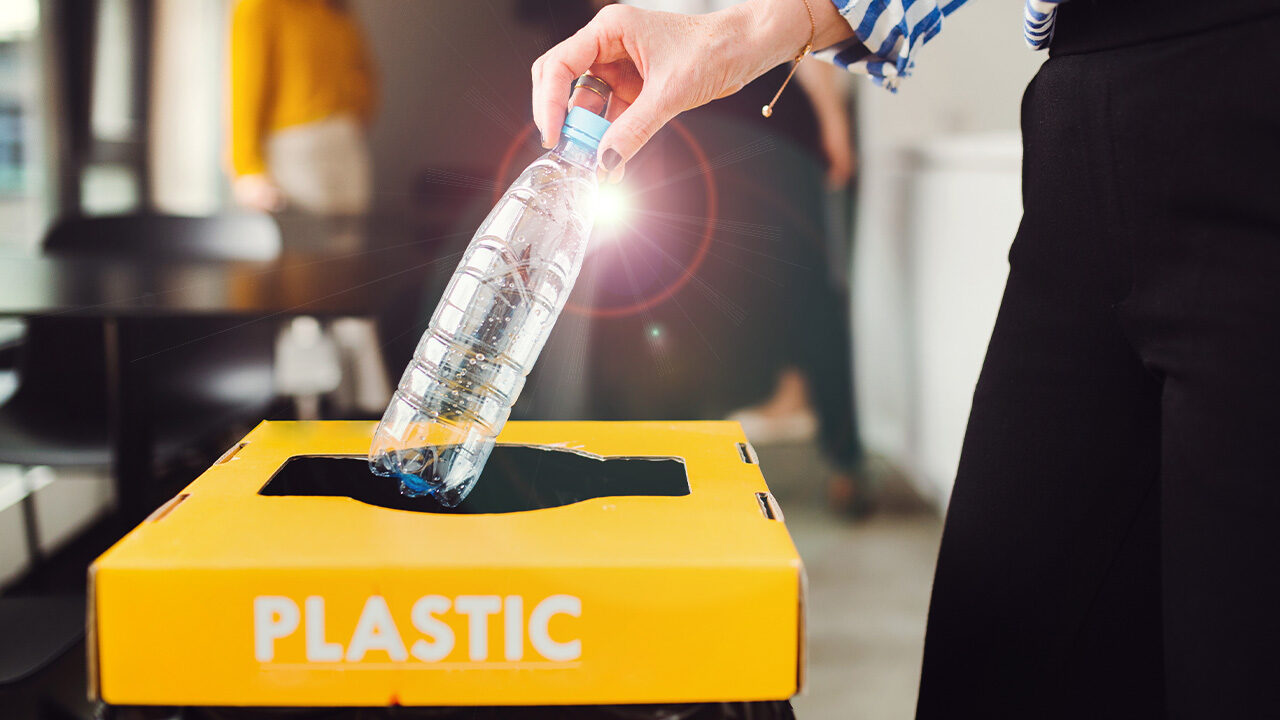 Plastic bottle getting recycled